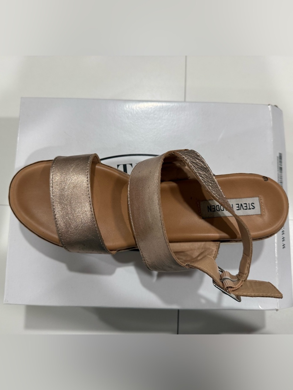 Steve Madden Metallic Rose Gold Double-Strap Slide Sandal